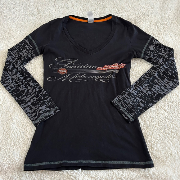 Harley Davidson Y2K Womens Logo Black Long Sleeve Shirt Villa Park, IL Sz Small - Picture 2 of 7